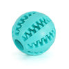 a blue rubber ball with teeth on a white background